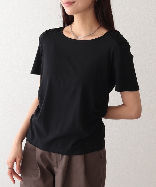Lace Ladies(レースレディース)の「クルーネック 肩ギャザー ニュアンス 半袖 Tシャツ(Tシャツ/カットソー・レディース・ブラック/ブルー/ホワイト/ピンク/アイボリー・FREE)」の9枚目の写真