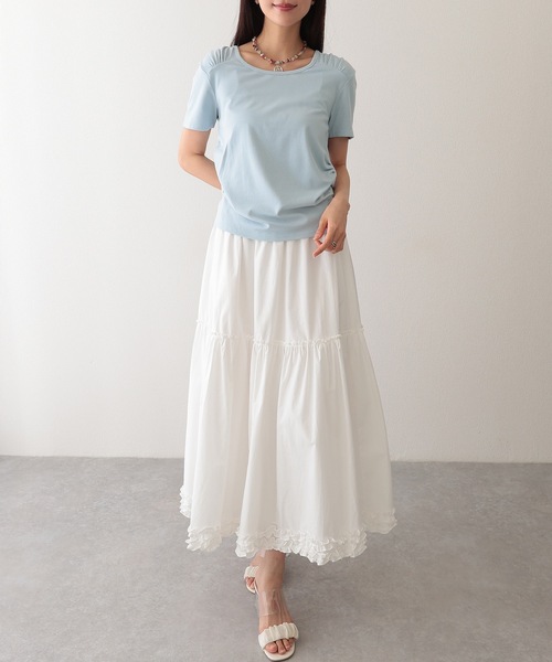 Lace Ladies(レースレディース)の「クルーネック 肩ギャザー ニュアンス 半袖 Tシャツ(Tシャツ/カットソー・レディース・ブラック/ブルー/ホワイト/ピンク/アイボリー・FREE)」の11枚目の写真