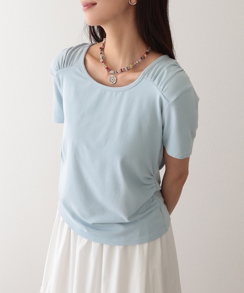 Lace Ladies(レースレディース)の「クルーネック 肩ギャザー ニュアンス 半袖 Tシャツ(Tシャツ/カットソー・レディース・ブラック/ブルー/ホワイト/ピンク/アイボリー・FREE)」の12枚目の写真