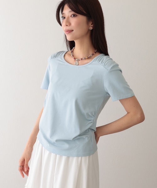 Lace Ladies(レースレディース)の「クルーネック 肩ギャザー ニュアンス 半袖 Tシャツ(Tシャツ/カットソー・レディース・ブラック/ブルー/ホワイト/ピンク/アイボリー・FREE)」の13枚目の写真