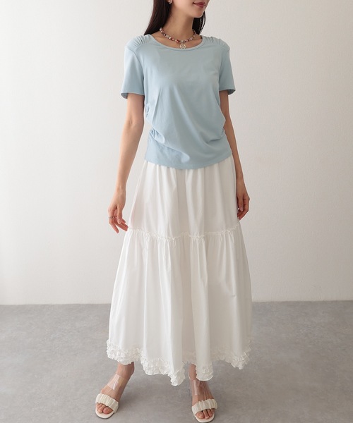 Lace Ladies(レースレディース)の「クルーネック 肩ギャザー ニュアンス 半袖 Tシャツ(Tシャツ/カットソー・レディース・ブラック/ブルー/ホワイト/ピンク/アイボリー・FREE)」の14枚目の写真