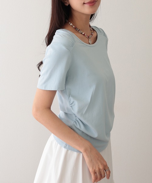 Lace Ladies(レースレディース)の「クルーネック 肩ギャザー ニュアンス 半袖 Tシャツ(Tシャツ/カットソー・レディース・ブラック/ブルー/ホワイト/ピンク/アイボリー・FREE)」の15枚目の写真