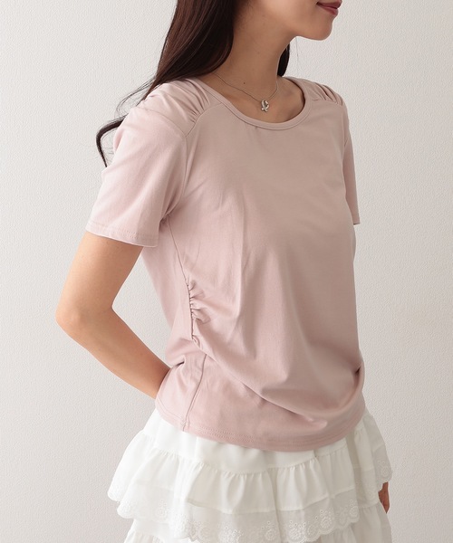 Lace Ladies(レースレディース)の「クルーネック 肩ギャザー ニュアンス 半袖 Tシャツ(Tシャツ/カットソー・レディース・ブラック/ブルー/ホワイト/ピンク/アイボリー・FREE)」の18枚目の写真