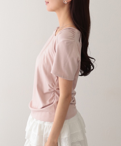 Lace Ladies(レースレディース)の「クルーネック 肩ギャザー ニュアンス 半袖 Tシャツ(Tシャツ/カットソー・レディース・ブラック/ブルー/ホワイト/ピンク/アイボリー・FREE)」の21枚目の写真