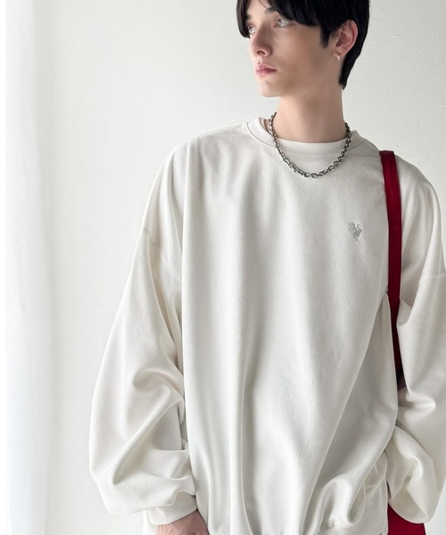 Classical Origin(クラシカルオリジン)の「「オーバー派に刺さる。」スウェードポンチ素材ビックシルエットトレーナー(長袖)/Suede material big silhouette sweatshirt(Tシャツ/カットソー・メンズ・ブルー/オフホワイト/チャコールグレー/ベージュ・MEDIUM/LARGE/SMALL)」の14枚目の写真