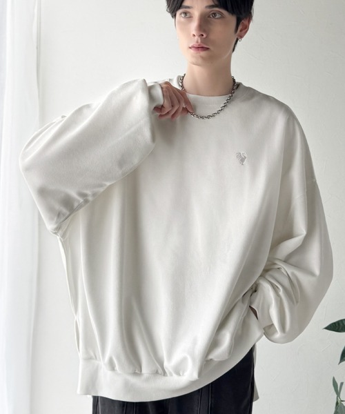 Classical Origin(クラシカルオリジン)の「「オーバー派に刺さる。」スウェードポンチ素材ビックシルエットトレーナー(長袖)/Suede material big silhouette sweatshirt(Tシャツ/カットソー・メンズ・ブルー/オフホワイト/チャコールグレー/ベージュ・MEDIUM/LARGE/SMALL)」の15枚目の写真