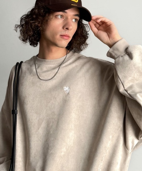 Classical Origin(クラシカルオリジン)の「「オーバー派に刺さる。」スウェードポンチ素材ビックシルエットトレーナー(長袖)/Suede material big silhouette sweatshirt(Tシャツ/カットソー・メンズ・ブルー/オフホワイト/チャコールグレー/ベージュ・MEDIUM/LARGE/SMALL)」の10枚目の写真