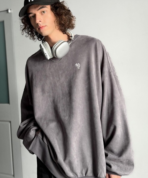 Classical Origin(クラシカルオリジン)の「「オーバー派に刺さる。」スウェードポンチ素材ビックシルエットトレーナー(長袖)/Suede material big silhouette sweatshirt(Tシャツ/カットソー・メンズ・ブルー/オフホワイト/チャコールグレー/ベージュ・MEDIUM/LARGE/SMALL)」の9枚目の写真