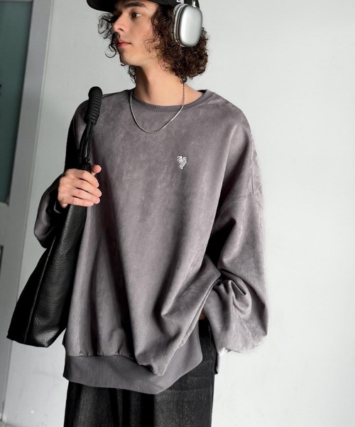 Classical Origin(クラシカルオリジン)の「「オーバー派に刺さる。」スウェードポンチ素材ビックシルエットトレーナー(長袖)/Suede material big silhouette sweatshirt(Tシャツ/カットソー・メンズ・ブルー/オフホワイト/チャコールグレー/ベージュ・MEDIUM/LARGE/SMALL)」の8枚目の写真