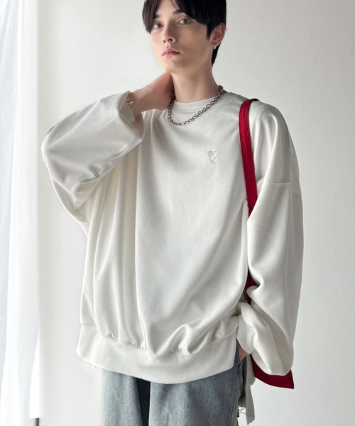 Classical Origin(クラシカルオリジン)の「「オーバー派に刺さる。」スウェードポンチ素材ビックシルエットトレーナー(長袖)/Suede material big silhouette sweatshirt(Tシャツ/カットソー・メンズ・ブルー/オフホワイト/チャコールグレー/ベージュ・MEDIUM/LARGE/SMALL)」の11枚目の写真