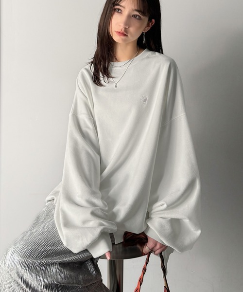 Classical Origin(クラシカルオリジン)の「「オーバー派に刺さる。」スウェードポンチ素材ビックシルエットトレーナー(長袖)/Suede material big silhouette sweatshirt(Tシャツ/カットソー・メンズ・ブルー/オフホワイト/チャコールグレー/ベージュ・MEDIUM/LARGE/SMALL)」の18枚目の写真