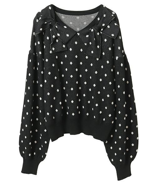 Candy Stripper(キャンディストリッパー)の「RIBBON COLLAR ニット(ニット/セーター・レディース・ブラック×ホワイト/ホワイト×ブラック/ブラック・FREE)」の1枚目の写真