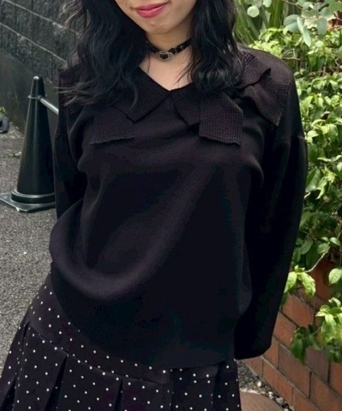 Candy Stripper(キャンディストリッパー)の「RIBBON COLLAR ニット(ニット/セーター・レディース・ブラック×ホワイト/ホワイト×ブラック/ブラック・FREE)」の3枚目の写真