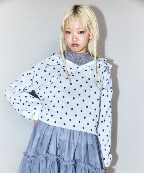 Candy Stripper(キャンディストリッパー)の「RIBBON COLLAR ニット(ニット/セーター・レディース・ブラック×ホワイト/ホワイト×ブラック/ブラック・FREE)」の5枚目の写真