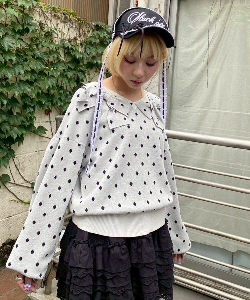 Candy Stripper(キャンディストリッパー)の「RIBBON COLLAR ニット(ニット/セーター・レディース・ブラック×ホワイト/ホワイト×ブラック/ブラック・FREE)」の7枚目の写真