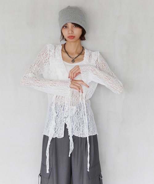 アイボリー レース フリル袖 トップス　フラメンコ【出品9/23まで】 アイボリー レース フリル袖 トップス フラメンコ【本日限定 お