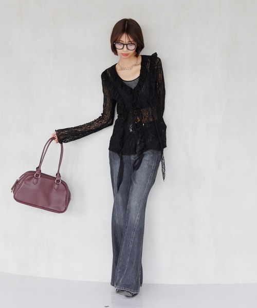 PAGEBOY（ページボーイ）の「レースフリルブラウス（シャツ/ブラウス・レディース・オフホワイト/ブラック・FREE）」の3枚目の写真