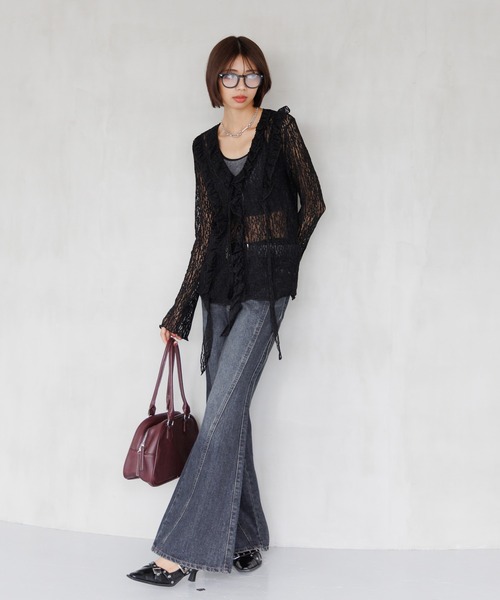 PAGEBOY（ページボーイ）の「レースフリルブラウス（シャツ/ブラウス・レディース・オフホワイト/ブラック・FREE）」の4枚目の写真