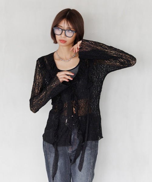 PAGEBOY（ページボーイ）の「レースフリルブラウス（シャツ/ブラウス・レディース・オフホワイト/ブラック・FREE）」の8枚目の写真