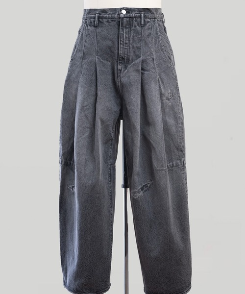 SHINYAKOZUKA(シンヤコヅカ)の「DAMAGED ORDINARY CITY BAGGY(デニムパンツ・メンズ・ブラック/インディゴブルー・MEDIUM/SMALL)」の1枚目の写真