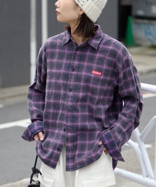 Franklin Climbing（フランクリンクライミング）の「【Franklin Climbing】【LEGACY】ユニセックスビンテージチェック加工ネルシャツ（シャツ/ブラウス・レディース・パープル/イエロー/オフホワイト/グリーン・MEDIUM/LARGE）」の3枚目の写真