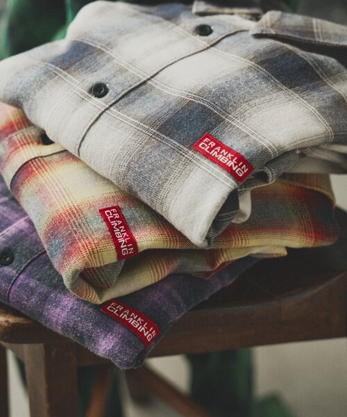 Franklin Climbing（フランクリンクライミング）の「【Franklin Climbing】【LEGACY】ユニセックスビンテージチェック加工ネルシャツ（シャツ/ブラウス・レディース・パープル/イエロー/オフホワイト/グリーン・MEDIUM/LARGE）」の7枚目の写真