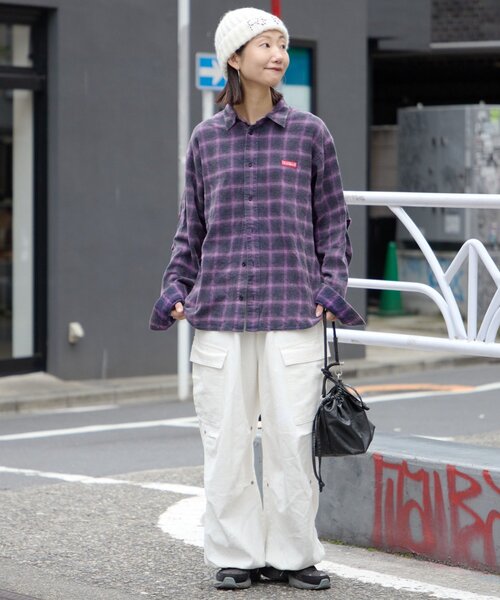 Franklin Climbing（フランクリンクライミング）の「【Franklin Climbing】【LEGACY】ユニセックスビンテージチェック加工ネルシャツ（シャツ/ブラウス・レディース・パープル/イエロー/オフホワイト/グリーン・MEDIUM/LARGE）」の14枚目の写真