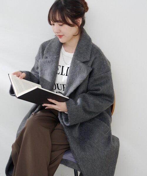 Remind me and forever(リマインドミーアンドフォーエバー)の「シャギーチェスターコート(その他アウター・レディース・アイボリー/チャコールグレー/ブラウン・FREE)」の5枚目の写真