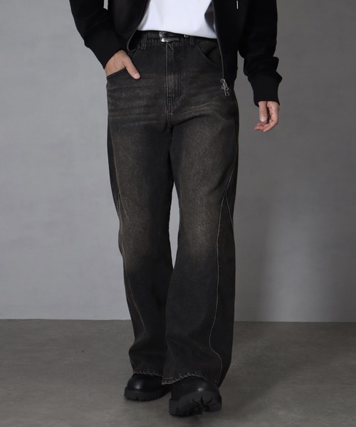 welise(ウェライズ)の「【welise/ウェライズ】13ozハイグレードデニム スリムフィットフレアパンツ(デニムパンツ・メンズ・グレー/ダークブラック/ライトインディゴブルー・L/M/S)」の6枚目の写真