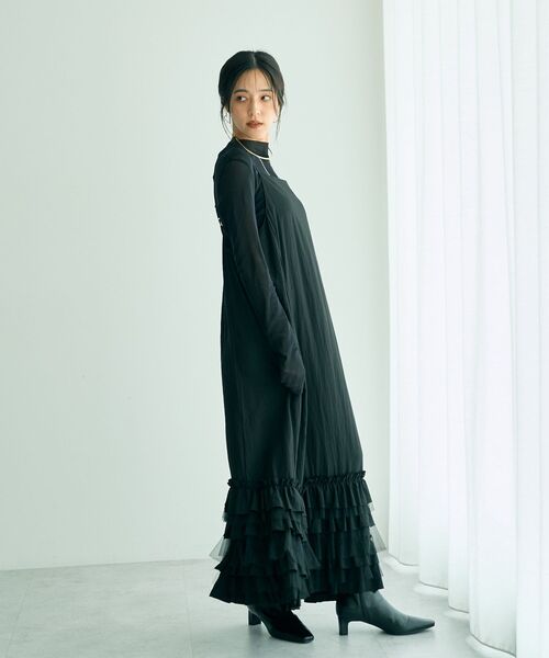 Editt by YECCA VECCA(エディットバイイェッカヴェッカ)の「ラッフルキャミワンピース(ワンピース・レディース・ブラック/キャメル・FREE)」の15枚目の写真