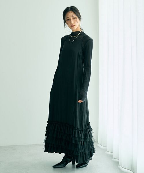 Editt by YECCA VECCA(エディットバイイェッカヴェッカ)の「ラッフルキャミワンピース(ワンピース・レディース・ブラック/キャメル・FREE)」の1枚目の写真