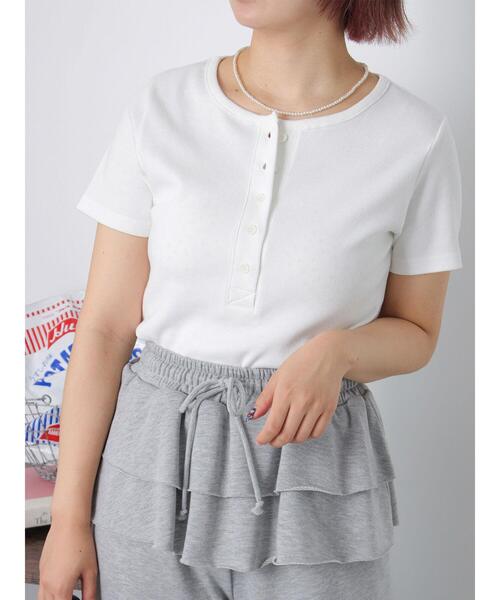 ehka sopo(エヘカソポ)の「ヘンリーネックカットソー(Tシャツ/カットソー・レディース・オフホワイト/サックスブルー/ブラック・F)」の2枚目の写真