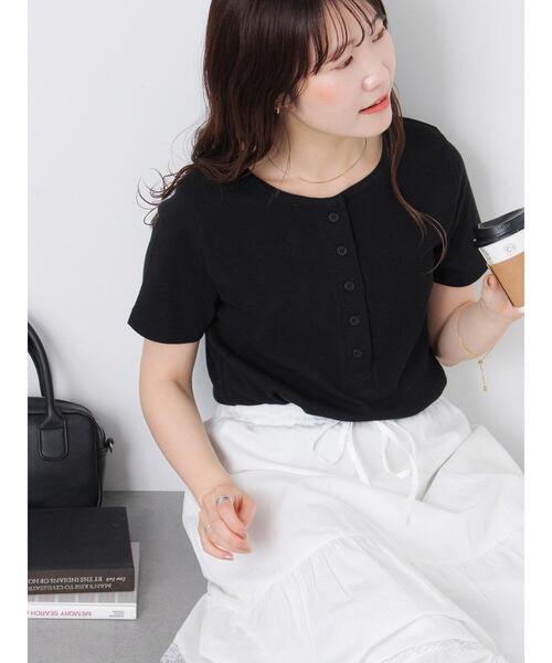 ehka sopo(エヘカソポ)の「ヘンリーネックカットソー(Tシャツ/カットソー・レディース・オフホワイト/サックスブルー/ブラック・F)」の3枚目の写真