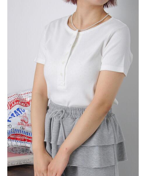 ehka sopo(エヘカソポ)の「ヘンリーネックカットソー(Tシャツ/カットソー・レディース・オフホワイト/サックスブルー/ブラック・F)」の4枚目の写真