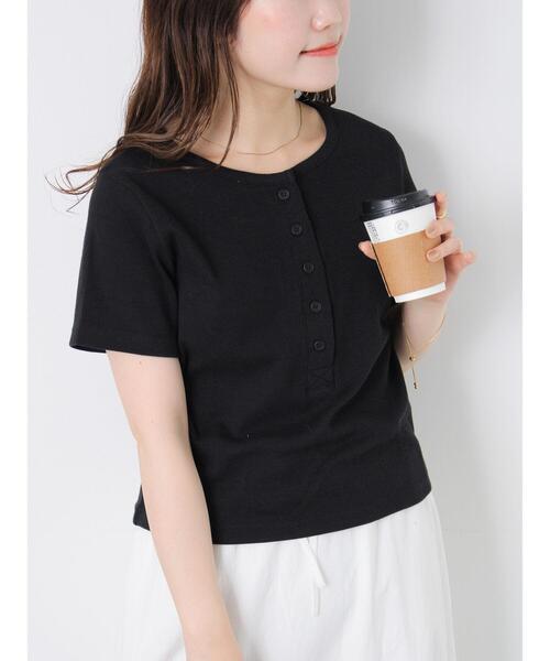 ehka sopo(エヘカソポ)の「ヘンリーネックカットソー(Tシャツ/カットソー・レディース・オフホワイト/サックスブルー/ブラック・F)」の11枚目の写真