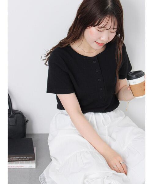 ehka sopo(エヘカソポ)の「ヘンリーネックカットソー(Tシャツ/カットソー・レディース・オフホワイト/サックスブルー/ブラック・F)」の12枚目の写真