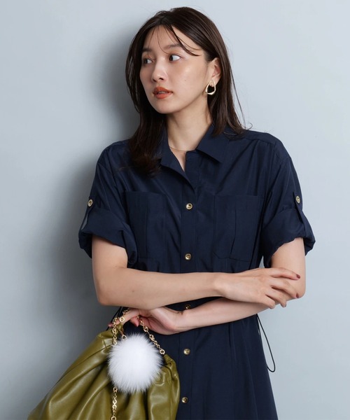 JUSGLITTY ジャスグリッティー シャーリングシャツワンピース　ネイビー JUSGLITTY ジャスグリッティー シャーリングシャツワンピース
