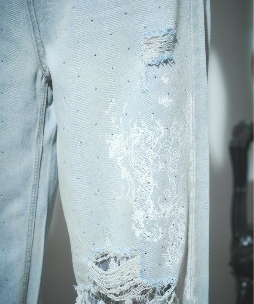 BLONDEY（ブロンディ）の「ラインストーンダメージレースデニムパンツ（デニムパンツ・レディース・ブルー・SMALL/MEDIUM）」の6枚目の写真