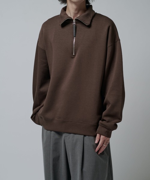 Lui's(ルイス)の「シルキーポンチハーフジップ(Tシャツ/カットソー・メンズ・チャコールグレー/ブラック・M/S)」の2枚目の写真