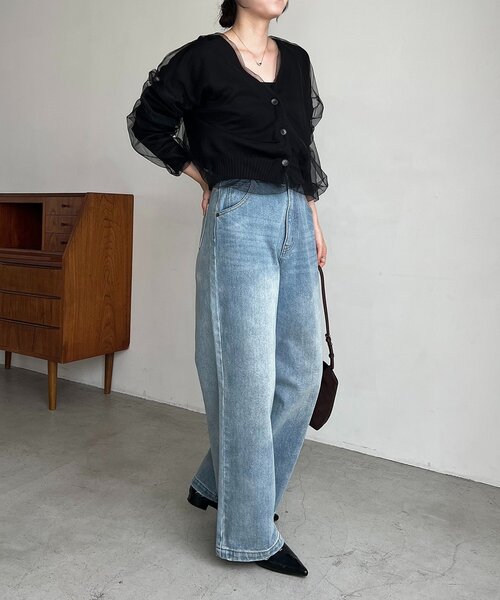 CAPRICIEUX LE'MAGE チュールレイヤードカーディガン 1枚で着映え】チュールレイヤードカーディガン（カーディガン