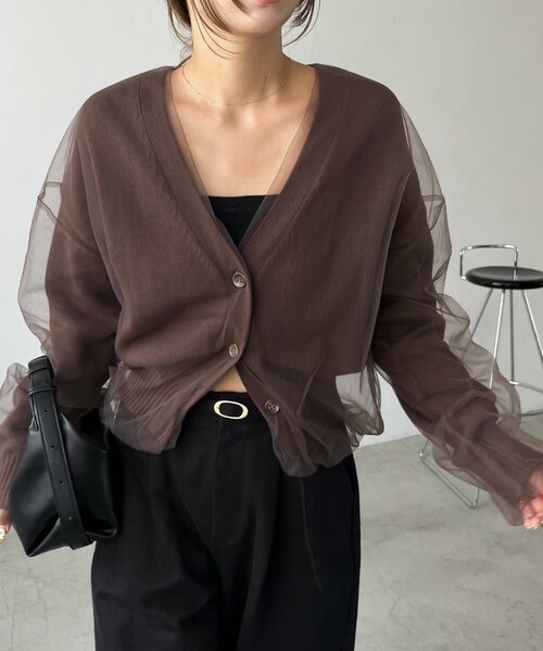 CAPRICIEUX LE'MAGE チュールレイヤードカーディガン 1枚で着映え】チュールレイヤードカーディガン（カーディガン