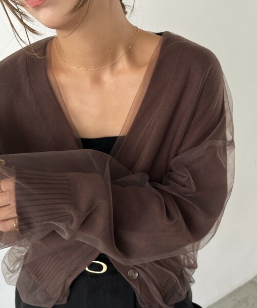 新品未使用！カプリシュ　レマージュ　 チュールレイヤード カーディガン ブラック 1枚で着映え】チュールレイヤードカーディガン（カーディガン