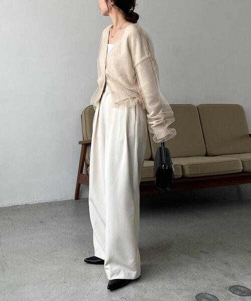 カプリシュレマージュ チュールレイヤードカーディガン 美品 カプリシュレマージュ チュールレイヤードカーディガン ベージュ