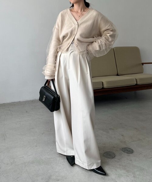 セール】【1枚で着映え】チュールレイヤードカーディガン