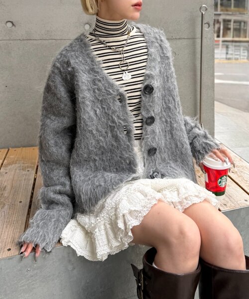 セール】【25AW】MIXシャギーBIGボタンカーディガン（カーディガン