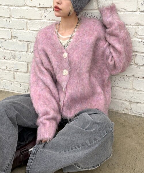 w closet(ダブルクローゼット)の「【25AW】MIXシャギーBIGボタンカーディガン(カーディガン/ボレロ・レディース・ピンク/グレー/サックスブルー/ベージュ/グリーン/オフホワイト・FREE)」の20枚目の写真