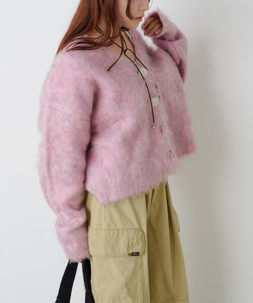 w closet(ダブルクローゼット)の「【25AW】MIXシャギーBIGボタンカーディガン(カーディガン/ボレロ・レディース・ピンク/グレー/サックスブルー/ベージュ/グリーン/オフホワイト・FREE)」の13枚目の写真