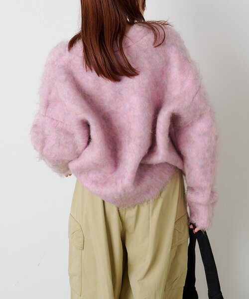 w closet(ダブルクローゼット)の「【25AW】MIXシャギーBIGボタンカーディガン(カーディガン/ボレロ・レディース・ピンク/グレー/サックスブルー/ベージュ/グリーン/オフホワイト・FREE)」の12枚目の写真