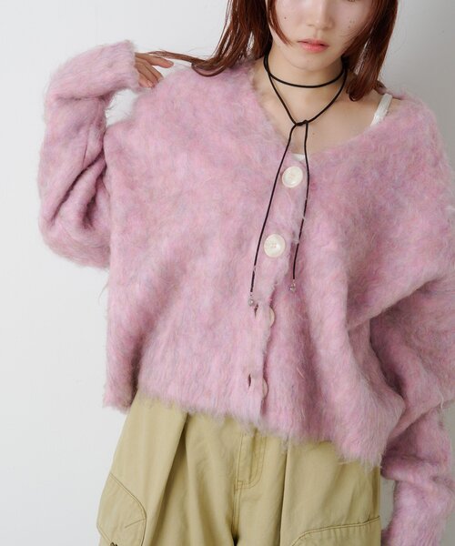 w closet(ダブルクローゼット)の「【25AW】MIXシャギーBIGボタンカーディガン(カーディガン/ボレロ・レディース・ピンク/グレー/サックスブルー/ベージュ/グリーン/オフホワイト・FREE)」の11枚目の写真