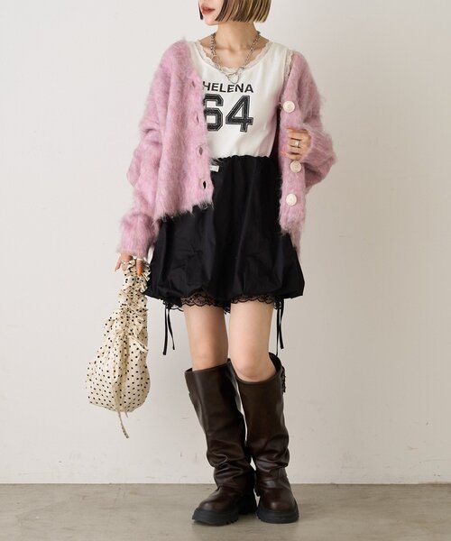 w closet(ダブルクローゼット)の「【25AW】MIXシャギーBIGボタンカーディガン(カーディガン/ボレロ・レディース・ピンク/グレー/サックスブルー/ベージュ/グリーン/オフホワイト・FREE)」の9枚目の写真